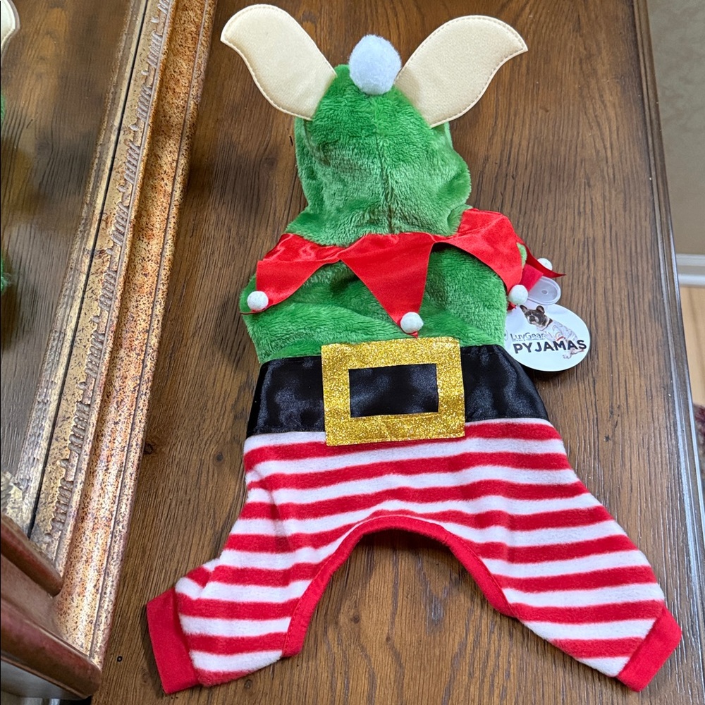 LuvGear Green Elf Dog Costume-Pajamas. Size XS. Velcro closure. Red/green/black. - Picture 3 of 14